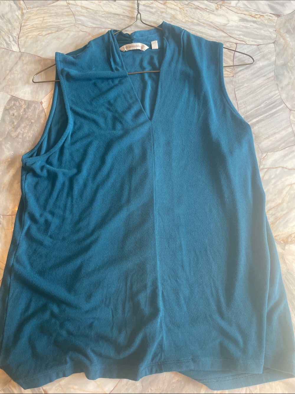 Soft Surroundings Sleeveless V-Neck Tank in Deep Teal Blue